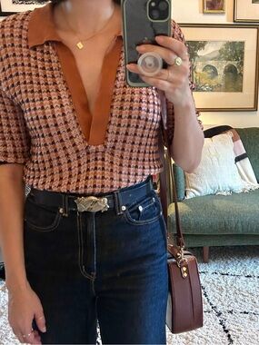 BDG Rust & Mauve Patterned Short-Sleeve Polo Top